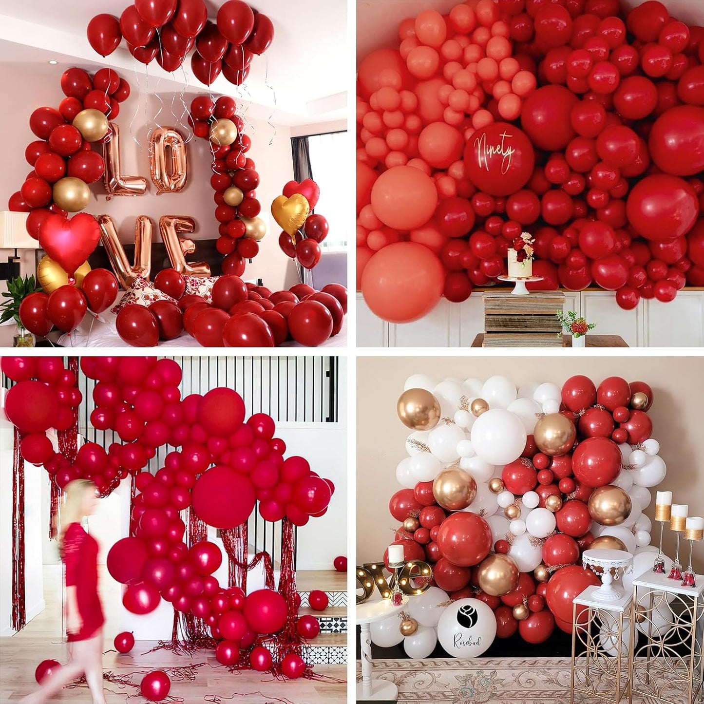 PartyWoo Dark Red Large Balloons 4 pcs 36 Inch Burgundy Maroon Ruby Red Big Jumbo Giant Ruby Red Latex Balloons for Graduation Birthday Valentine's Day Wedding Anniversary Party Decorations Red-Y75