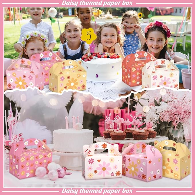 24pcs Daisy Flower Treat Boxes Colorful Floral Gift Boxes Summer Daisy Party Favor Wrapping Hippie Boho Spring Decorations