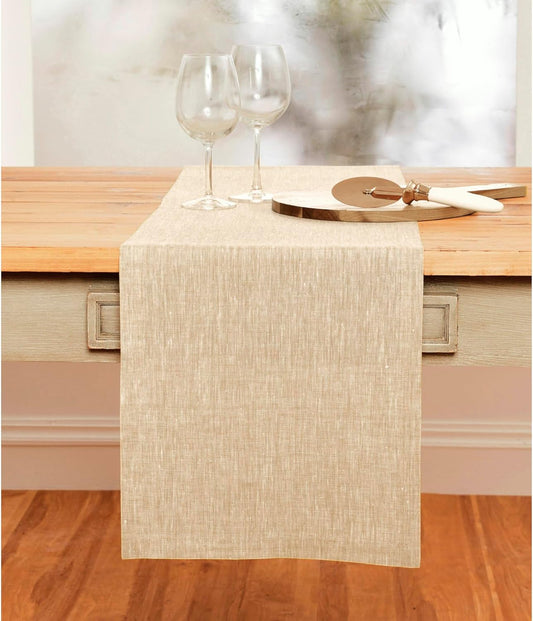 Solino Home Linen Table Runner 72 Inches Long - Athena, 100% Pure Linen Champagne Beige 14 x 72 Inch Table Runner for Dining, Fall, Autumn, Thanksgiving, Christmas