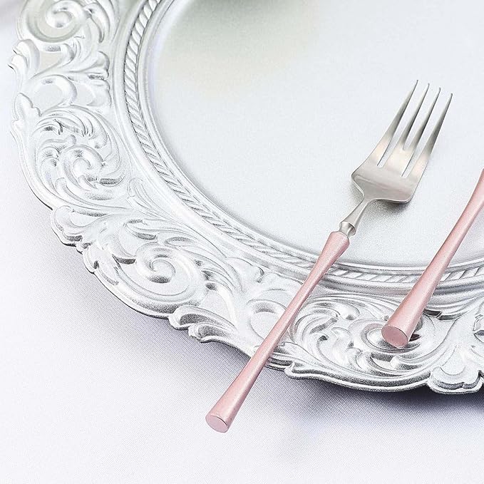 Efavormart Set of 6 SILVER 14" Round Plastic Charger Plates With Engraved Baroque Design Rim For Wedding Party Events