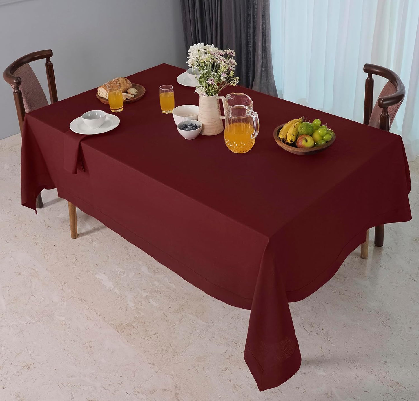 D'Moksha Homes Linen Tablecloth for Rectangle Tables 60 x 156 Inch - 100% Pure Linen Dark Red Tablecloth - Machine Washable Table Cloth for Fall, Autumn and Halloween