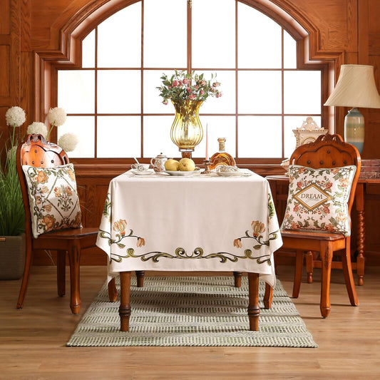 patdrea Designer Vintage Linen Rectangle Tablecloth,French Floral Tablecloths,Wrinkle Free Table Cloth,Decorative Table Cover Cloth for Kitchen,Dining,Tea Party,Home,Christmas,63"*110"