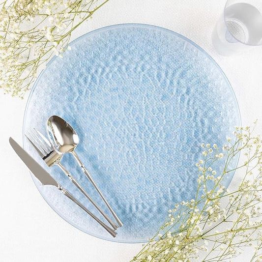 PARTY BARGAINS 13-Inch Charger Plates - 8 Pack, Hammered Blue Gold Rim, Heavy-Duty Disposable Chargers for Elegant Dining - Ideal for Weddings and Formal Events
