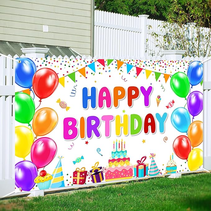 Happy Birthday Banner Backdrop Decorations Flag Outdoor 71x44 Inch,Colorful Rainbow Birthday Bunting for Boys Girls Indoor Home Party Supplies,Yard Sign Photography Background