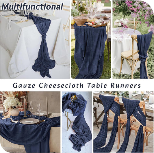4Pack Navy Blue Table Runner 10FT Cheesecloth Table Runner 35x120Inch Long Boho Cheese Cloth Table Runners Rustic Gauze Table Runners for Party Wedding Bridal Shower Baby Shower Decorations