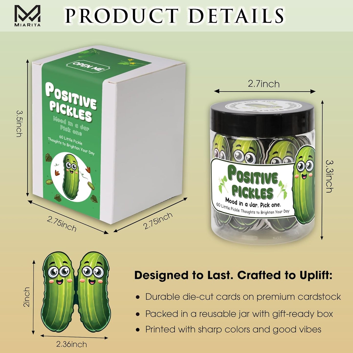 Emotional Supports Pickle Jar, 60 Affirmation Cards for Women, Positive Pickle Gifts, for Women, White Elephant Gifts, Teen Girl Gifts Trendy Stuff, Stocking Stuffers for Teen Girls