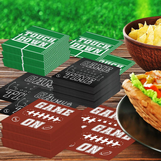 120pcs Football Party Napkins Supplies Disposable Football Birthday Paper Napkins Set Decorations for Sport Events Football Frenzy Game Time Tailgate Party Favors, 3 Design