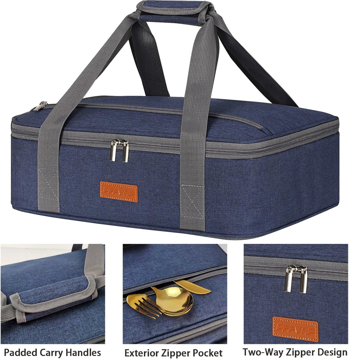 Insulated Casserole Carrier for Hot or Cold Food, Reusable Insulated Food Carrier for Potluck Parties, Picnic, Cookouts, Fits 11 x 15 or 9 x 13 Lasagna Pan, Casserole Dish, Baking Dish (Blue)
