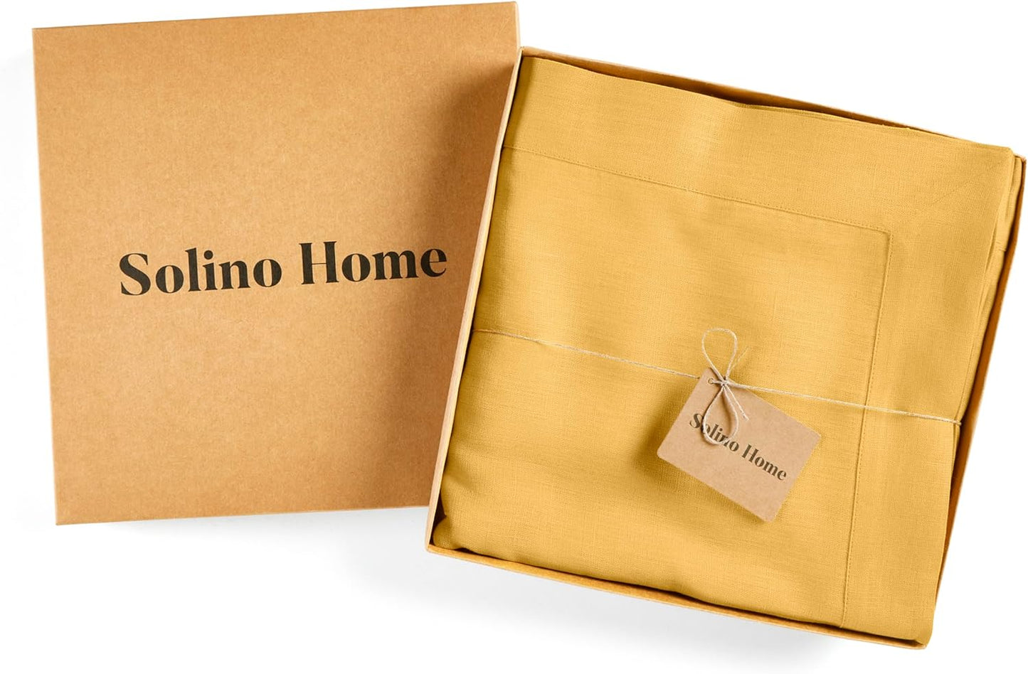 Solino Home Linen Tablecloth 60 x 108 Inch - 100% Pure Linen Mustard Yellow Table Cloth for Rectangle Tables - Fete, Machine Washable Tablecloth