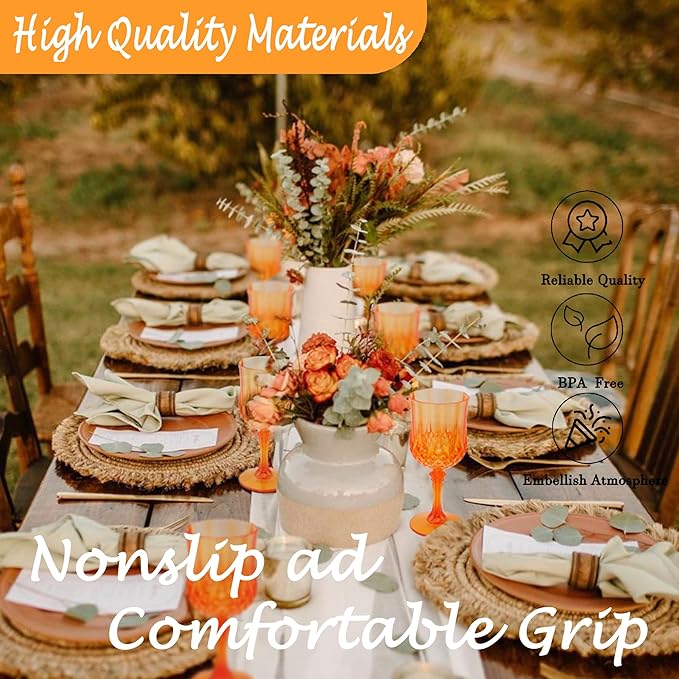 Plastic Wine Glasses, Plastic Goblets Vintage Style Cordial Unbreakable Drinking Glasses, Reusable Drinkware for Wedding Reception, Grand Event Party Supplies, Easter (24, Pumpkin orange)