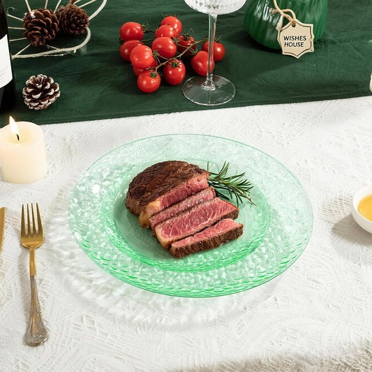 Rubtlamp 60Pcs Green Plastic Plates, Heavy Duty Disposable Plates With Hammered Design, Green Party Disposable Plate Include 30 Dinner Plate, 30 Salad Platos, Fancy Plastic Platos For Wedding