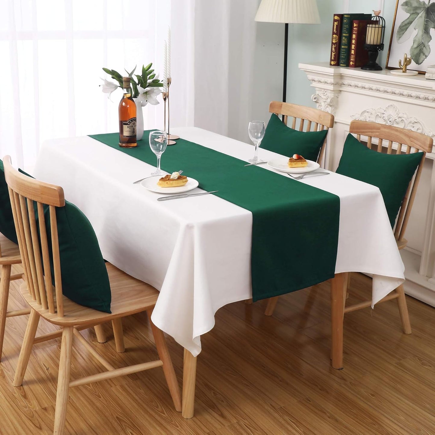 Kelly Green Table Runner 14X108 Inch Solid Color Thick Polyester Decorative Cloth Handcrafted for Wedding Party Birthday Graduations Hotel Restaurant Banquet Catering Services Event Forest Green