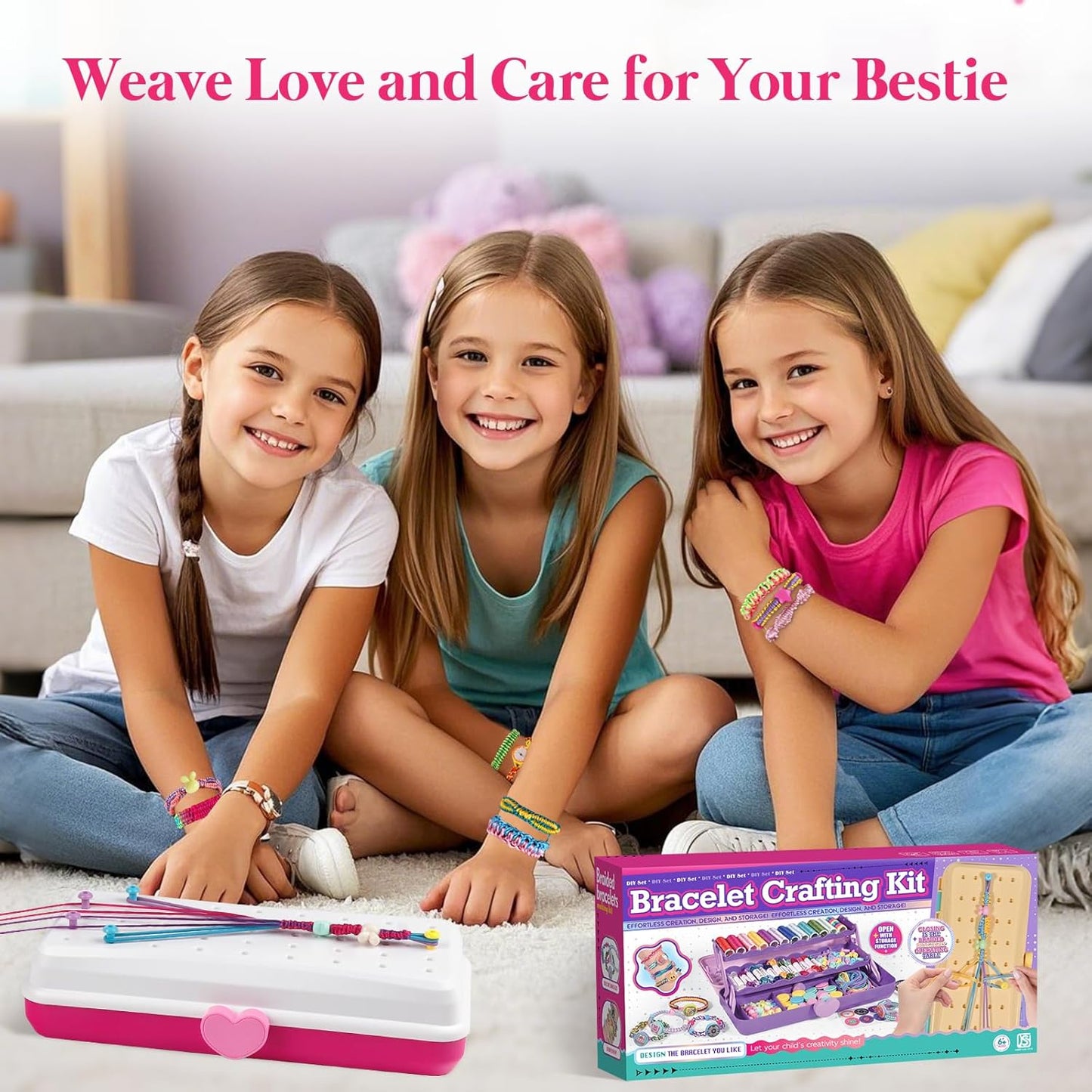 TingingYuli Friendship Bracelet Making Kit with Storage Box,DIY String Bracelet Arts and Craft for Girls Aged 8-12, Birthday Gifts for Ages 6 7 8 9 10 11 12 Year Old -White/Rose