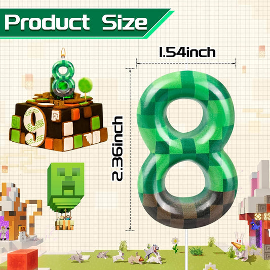 TNT Themed Birthday Cake Candle Number 8 Dynamite Themed Green Candle Birthday Party Decoration Cake Topper for Pixel Theme Birthday Party Anniversary Party Dynamite Party Video Game Party (Number 8)