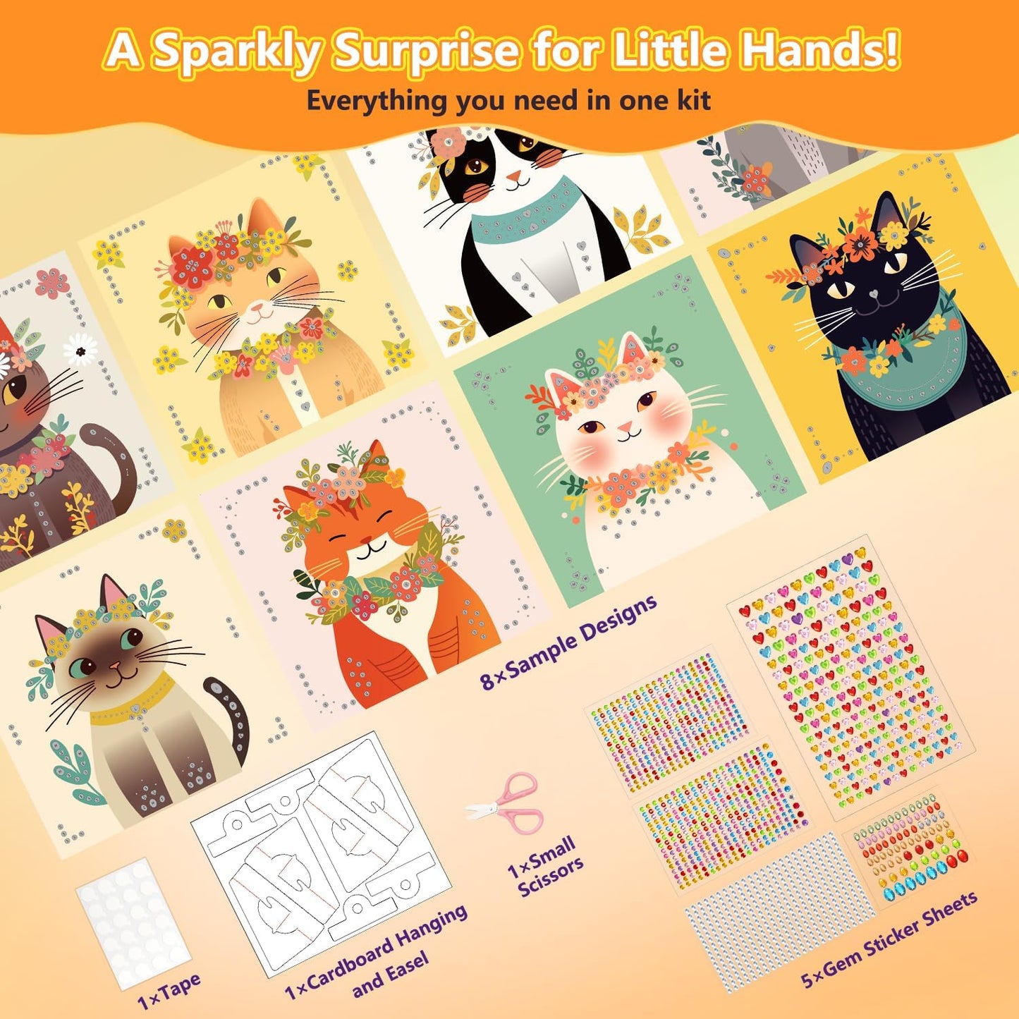 Marlrin Cats Crafts for Kids Ages 4-8,Gem Stickers Crafts,Diamond Art Kits for Kids,Arts and Crafts Kits,Craft Kit for Girls 6-8,Birthday&Christmas Gift for Girls & Boys Ages 3, 4, 5, 6, 7, 8