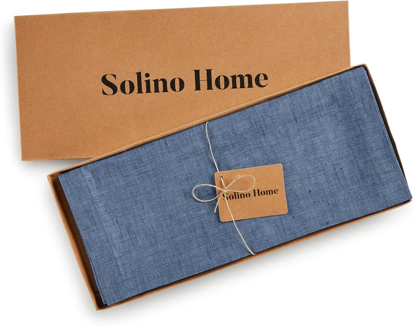 Solino Home Linen Table Runner 36 Inches - 100% Pure Linen Blue Denim Table Runner 14 x 36 Inch Ideal for Dresser and Coffee Tables - Athena