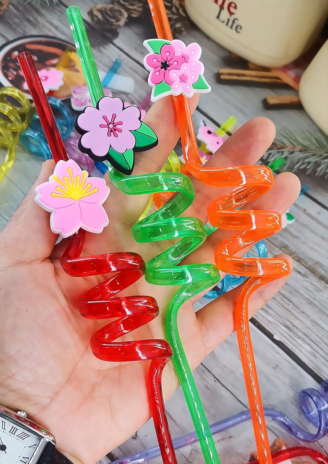 24 Bulk Flowers Reusable Plastic Straws, Drink Straws Birthday Summer Activity.Hoilday Student Show Party Supply Favors
