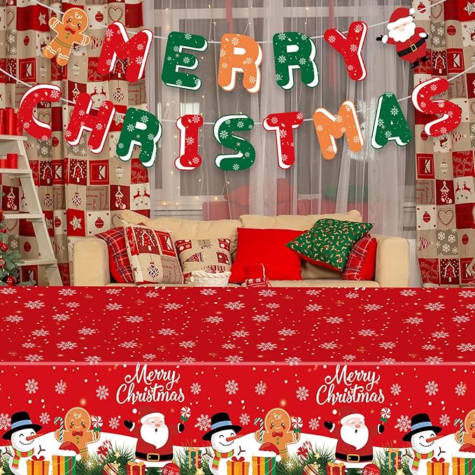 Merry Christmas Decorations Banners - Paper Christmas Banner, Santa Claus Reindeer Sign Garland Backdrop for Winter Xmas Indoor Outdoor Home Office Fireplace Wall Party Decor Supplies Favors Props
