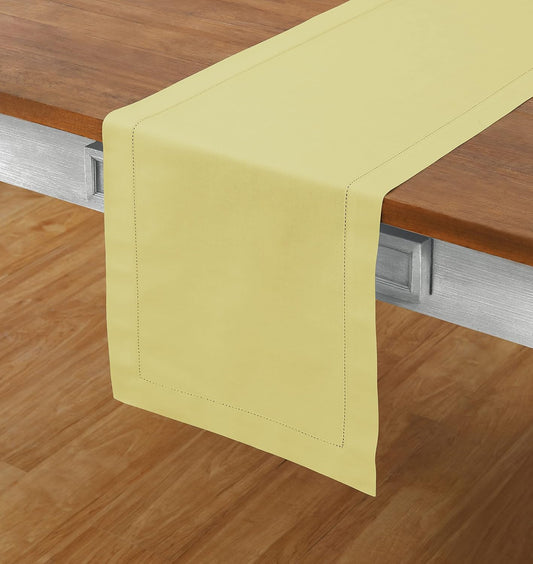 Solino Home Cotton Linen Yellow Table Runner 72 Inches Long - Hemstitch Table Runner 14 x 72 Inch for Dresser, Dining