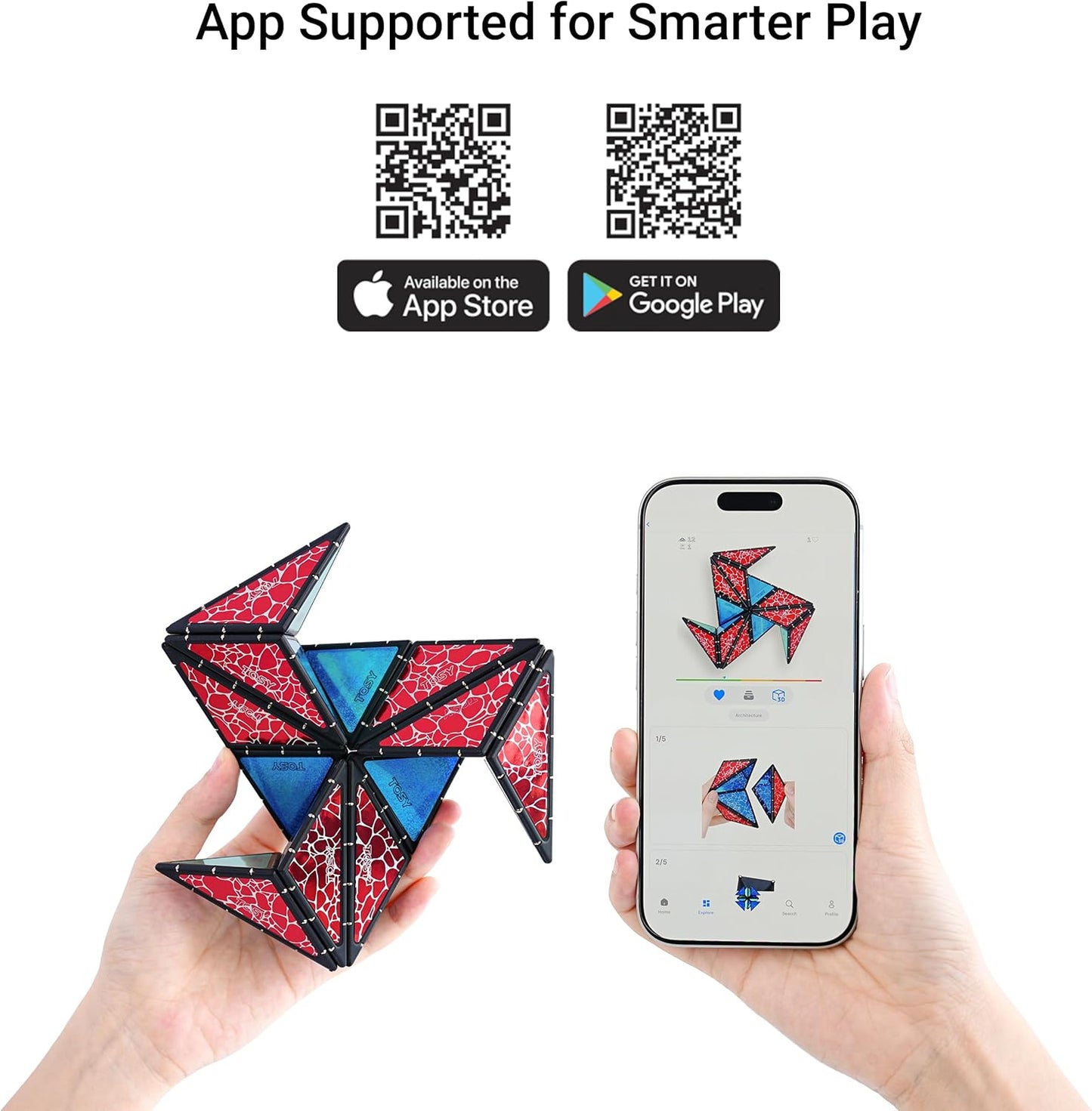 TOSY Magnet Pyramid Stone - 1 Cube Transforms into 1 Billion Shapes, 14 pcs (12 Puzzle pcs and 2 Accessories), 243 Rare Earth Magnets, Holographic Design Magnet Tiles Creative Puzzle STEM/STEAM Toy