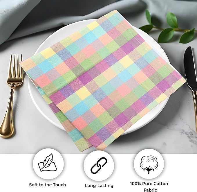 Urban Villa Cloth Napkins Set of 12 20x20 Inches 100% Cotton Napkins Cloth Washable Soft Durable Reusable Absorbent Table Dinner Napkins Cloth for Hotel Lunch Restaurant Weddings Parties-Easter Checks