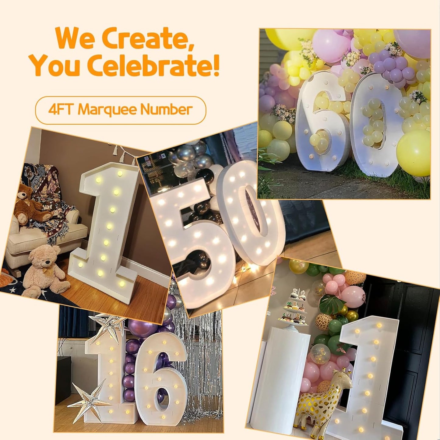 Marquee Numbers 4 Feet Tall Large Light Up Numbers 40th 50th 60th Birthday Decorations Women Men Big Yellow Light Outdoor Anniversary Decorations Balloon Arch Kit Party Backdrop 0