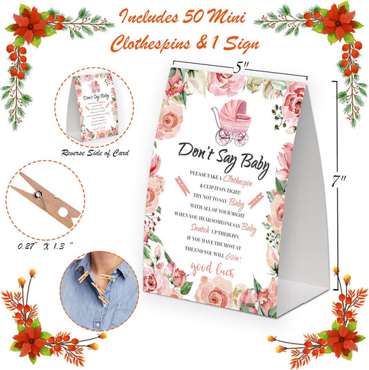 Pink Floral Garden Shower Decorations,Don't Say Baby Baby Shower Game,Gender Neutral Baby Shower Decorations,Small Clothespin Game,Baby Shower Ideas,Baby Shower Games 50 Guest,Fall Party Games