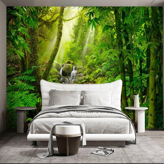 Green Forest Tropical Rainforest wallpeper Living Room Bedroom Nature Jungle Landscape Office Woodland Scenery Tree Wall Mural - 137"x96"(Not Peel and Stick)