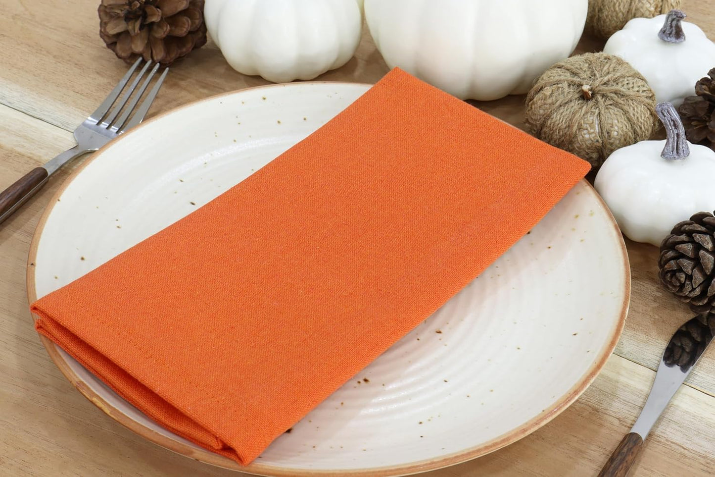 PurpleEssences Set of 6 Cloth Dinner Napkins 100% Cotton 18x18 Inch - Soft Durable Washable - Ideal for Farmhouse Party Fall Thanksgiving - Perfect Everyday Use Table Linen - Orange