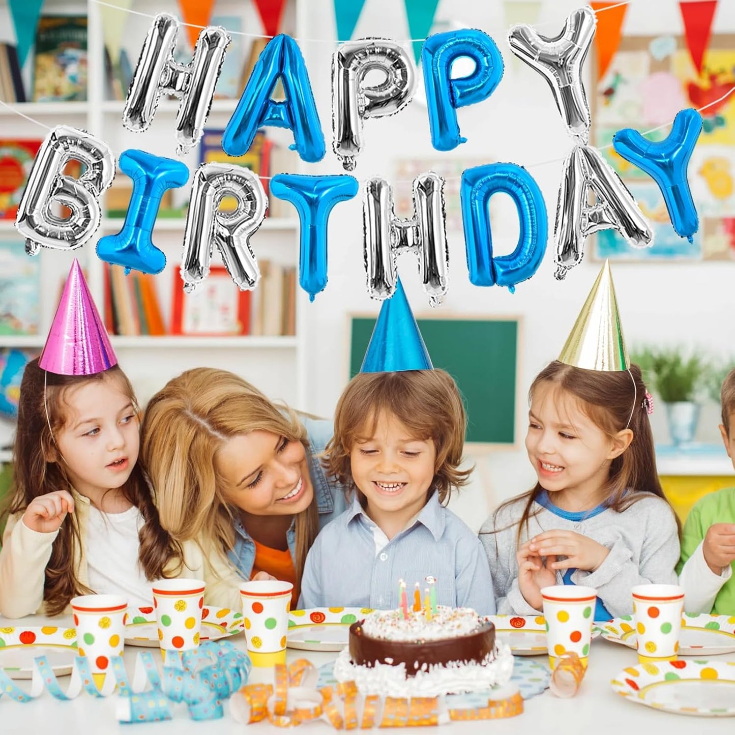 TONIFUL Happy Birthday Balloons Banner 16 Inch Mylar Foil Letters Birthday Sign Reusable for Girls Boys Kids & Adults Birthday Party Decorations Supplies(Navy Blue Silver)