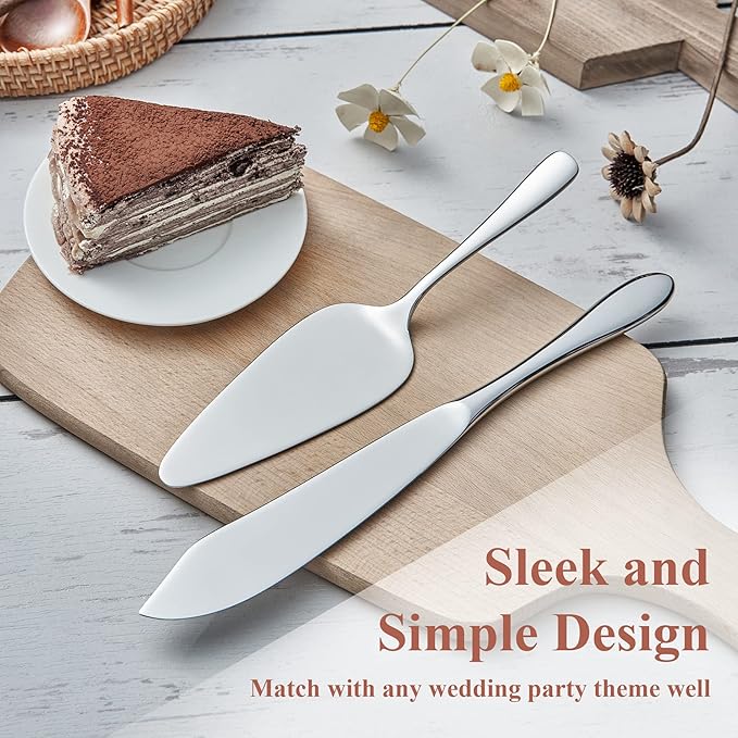 EIUBUIE Cake Cutting Set for Wedding, Cake Knife and Server Set, Classic Design 18/10 Stainless Steel Pie Cakes Serving of 2 Piece, Dishwasher Safe