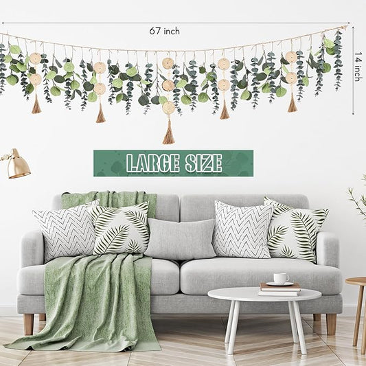 Juexica Artificial Hanging Eucalyptus Wall Decor Boho Bedroom Wall Decor with LED String Light for Home Office Farmhouse Nursery Bathroom Kitchen(Wooden Bead)