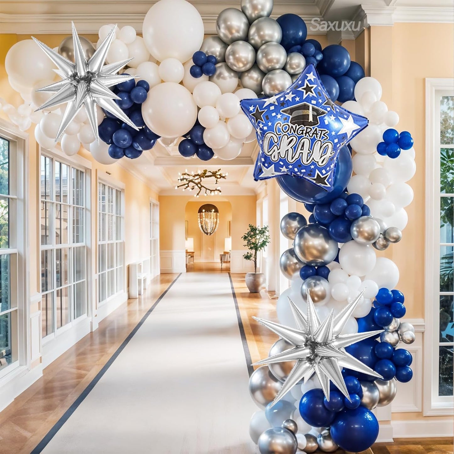 Blue and Silver Balloon Arch Kit, Blue Silver White Balloons Garland Kit, Star Foil Balloons Navy Metallic Blue Balloon For Graduation Birthday Anniversary Bachelorette Party Wedding Decoration