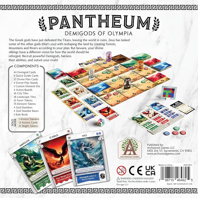 Pantheum: Deluxe Edition | Family Strategy Board Game for Greek Mythology Fans | 1–4 Players | Ages 12+ | 45–60 Min Playtime | Includes Gold Foil Sleeve, Minifigures, Engraved Dice and Wooden Tokens