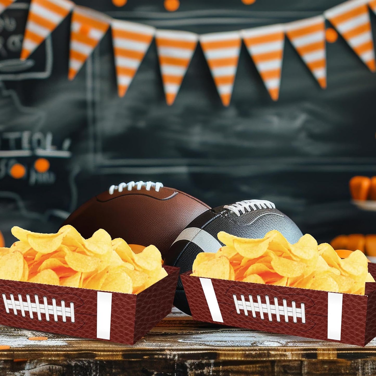 50 Pcs Football Party Decorations, Disposable Football Paper Snack Trays, Large Serving Boats for Super Bowl Party, Birthday, Tailgate & Sports Theme Events – 2 Designs