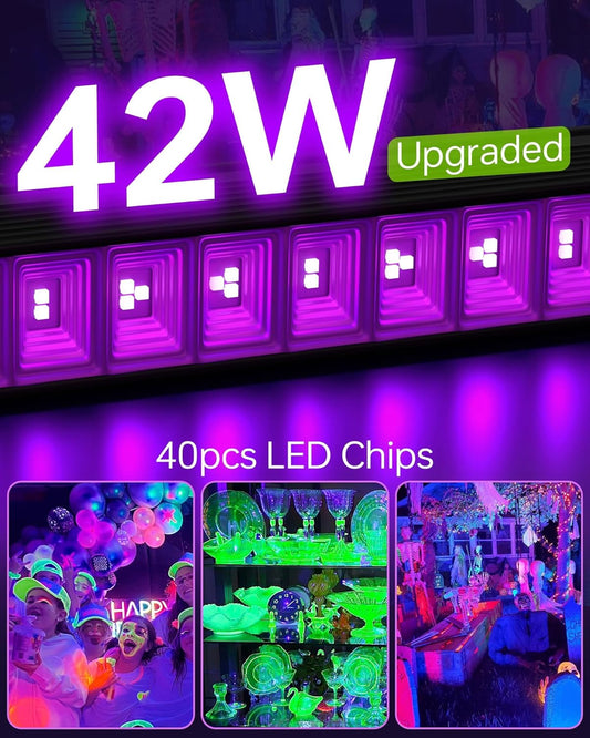 2 Pack LED 42W Black Lights, Blacklight Bars with Plug+Switch+6ft Cord, Light Up 24x24ftx4, Blacklight for Glow Party, Fluorescent Poster, Body Paint, Halloween Decorations, Bedroom, Stage