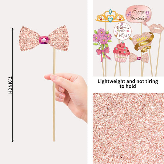 Birthday Decorations, Tumwisk 33PCS 21st Birthday Decorations for Girls, Rose Gold Happy 21st Photo Booth Props Glitter Girl Party Selfie Props (21st)