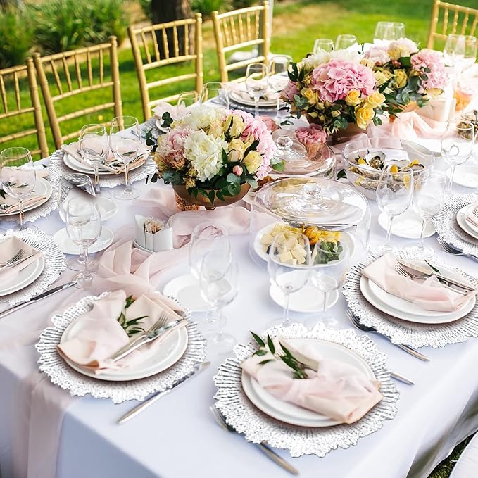 50 Pcs 13 Inch Charger Plates Bulk Plastic Plate Chargers with Floral Reef Design Round Ruffled Rim Dinner Charger Plates for Dinner Wedding Party Event Table Setting Decor (Silver)