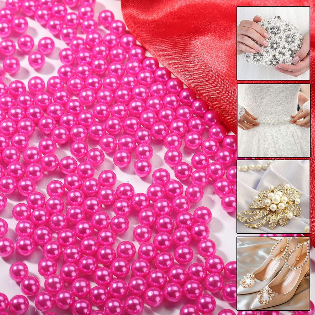 980pcs Undrilled Holeless ABS Faux Pearl Beads for Vase fillers, No Hole Round Pearls for Cosmetic Boxes, DIY Parts, Table Scatter, Wedding, Birthday Party Home Decorating (Hot Pink, 8mm)
