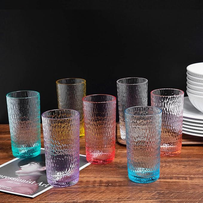 KX-WARE 22-ounce Honeycomb Highball Glasses Plastic Tumbler Acrylic Glasses, set of 6 Multicolor