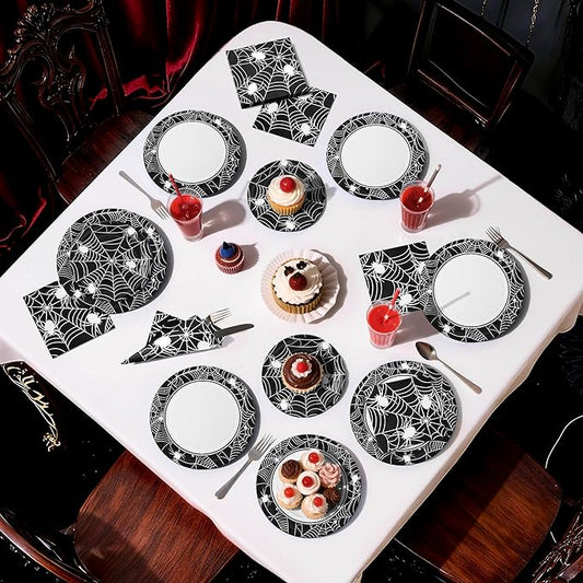 75pcs Spider Party Supplies, Disposable Paper Plates & Napkins, Tableware Decorations Favors, Including 9" & 7" Plates & Napkins for Halloween, Birthday, Parties, and Everyday Use