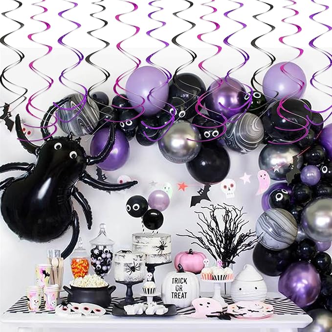 BEISHIDA Black Purple Pink Halloween Hanging Swirls Party Decorations Plastic Streamer for Ceiling, Halloween Party, Birthday Bachelorette Baby Shower Party Supplies, Pack of 30