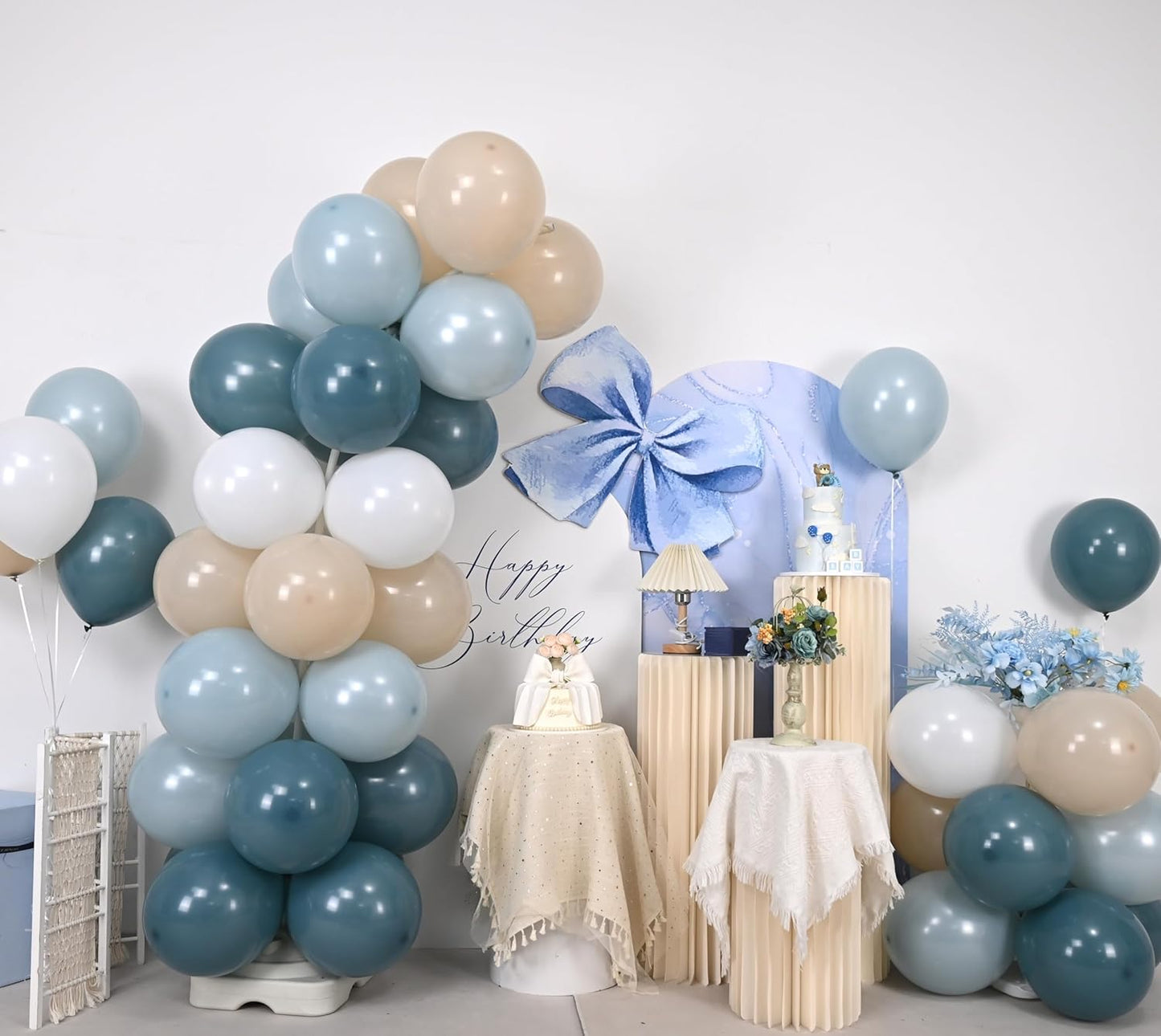 Dusty Blue Balloons, 12 Inch Slate Baby Blue and Sand White Balloons for Boys Baby Shower Bridal Shower Engagement Wedding Birthday Party Decorations