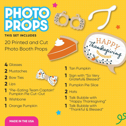 Big Dot of Happiness Happy Thanksgiving - Fall Harvest Party Photo Booth Props Kit - 20 Count
