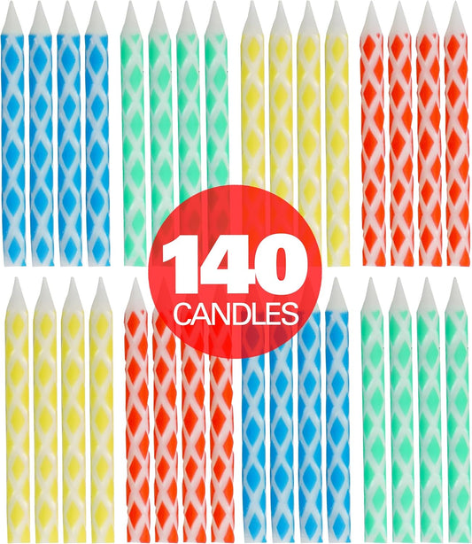 140-Count Birthday Candles Multicolored Diamond, Birthday Candles for Cake, Cupcake Candles, Party Celebration