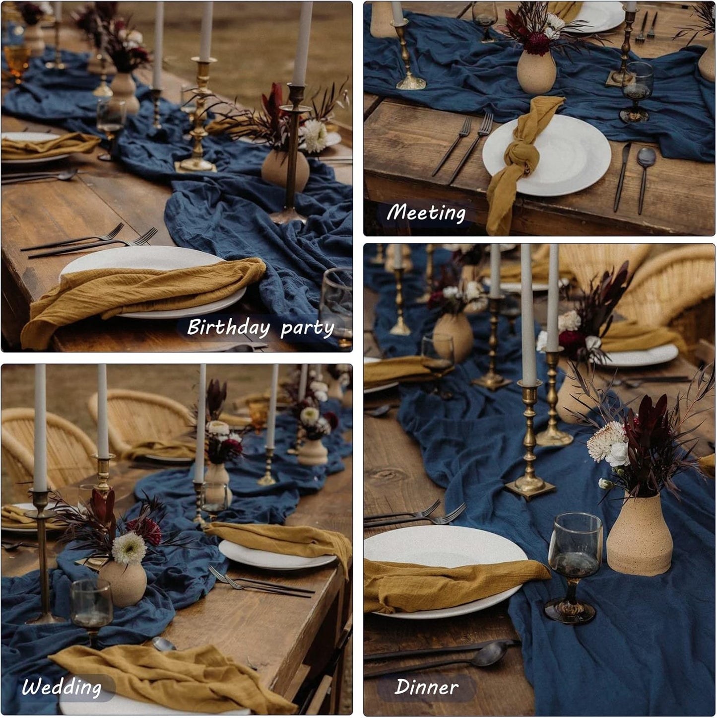 12 Pack Cheesecloth Table Runner 35x72 Inch Boho Gauze Table Runner Rustic Cheese Cloth Long Romantic Table Runners for Wedding Bridal Shower Birthday Party Table Decor (Navy Blue)