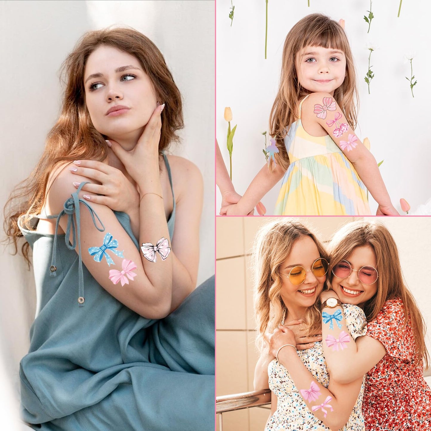 Bows Temporary Tattoos Stickers - 200+ Coquete Birthday Decorations Cute Bow Cherry Ribbon Fake Tattoos Stickers Gift Theme Party Favors Supplies Body Art for Girls Prizes Classroom