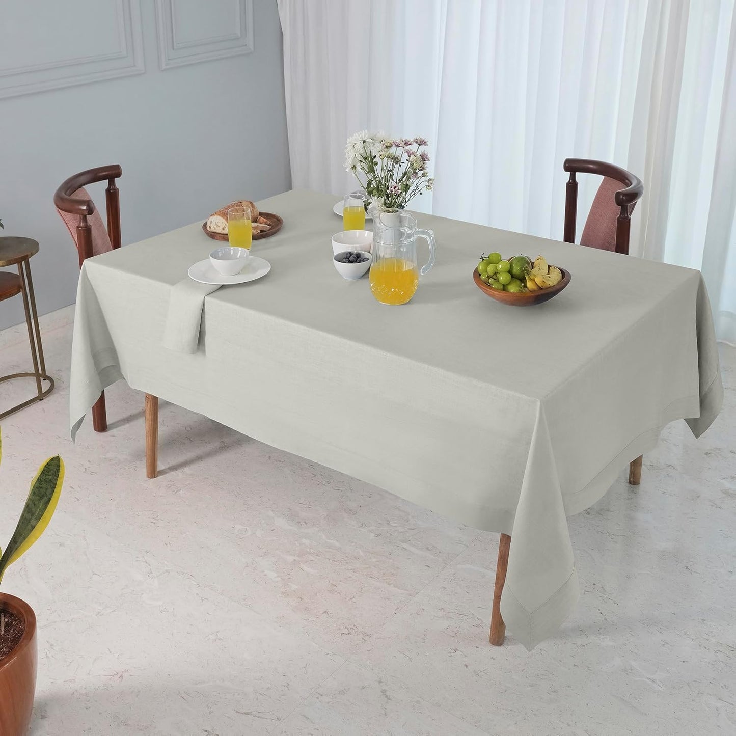 D'Moksha Homes Linen Tablecloth for Rectangle Tables 60 x 144 Inch - 100% Pure Linen Silver Grey Table Cloth - Machine Washable Cloth Tablecloth for Fall, Autumn and Halloween