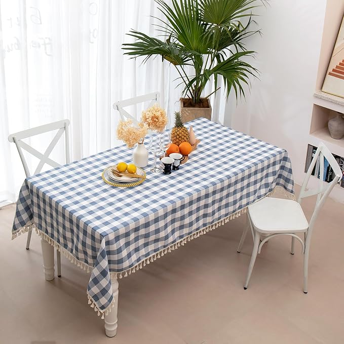 Checkered Tablecloth Rectangle, Heavy Weight Cotton Gingham Table Cloth Plaid Table Cover for Spring Summer Picnic Kitchen Dinner Restaurant Outdoor Easter Party(55x84,Blue