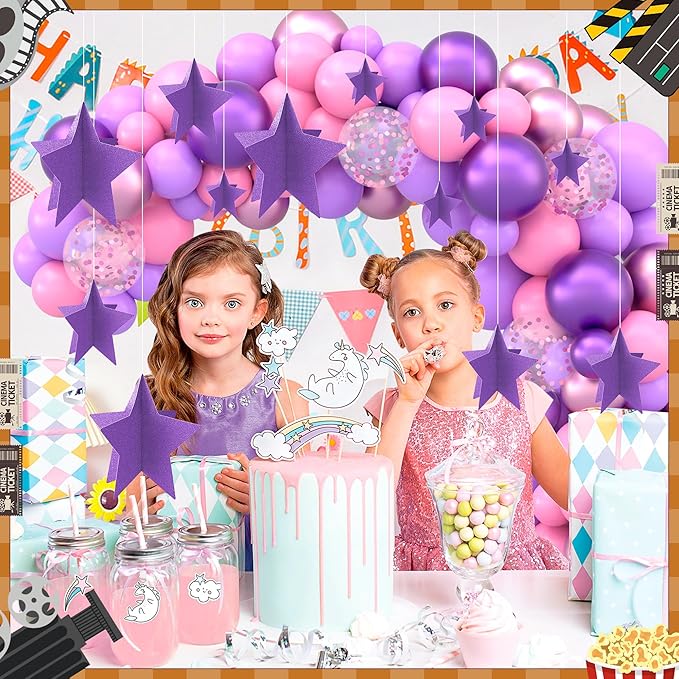 70 Pcs Star Centerpieces Purple Birthday Decorations for Women Girls Men 3D Glitter Star Party Decoration Princess Birthday Table Decor Party Supplies for Graduation Engagement Baby Shower